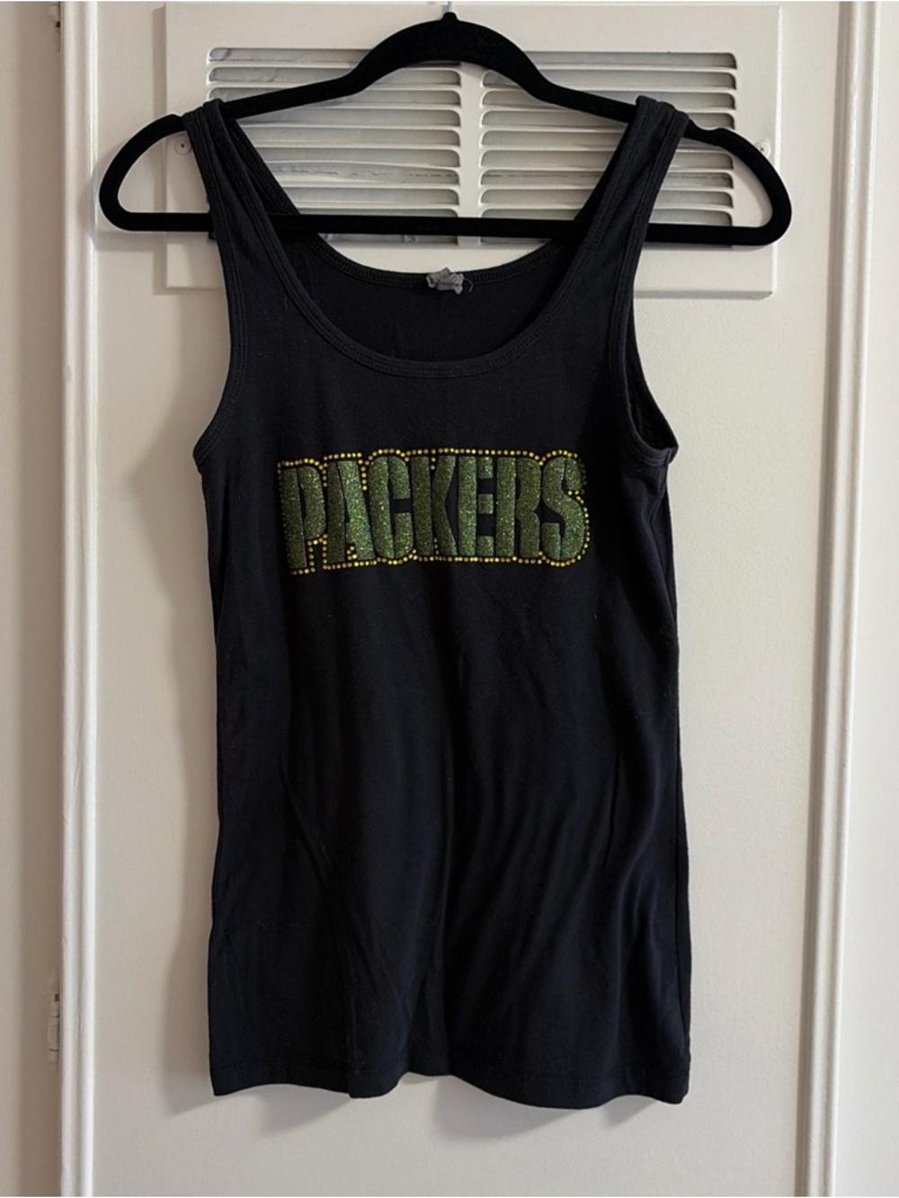 Next Level Apparel Black Tank Top Green Bay Packers Rhinestone M Glitter Shirt